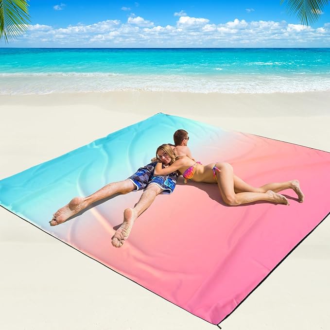 Beach Blanket Waterproof Sandproof Beach Mat 79" X 83"/10'x9'for 2-8 Adults Quick Drying Outdoor