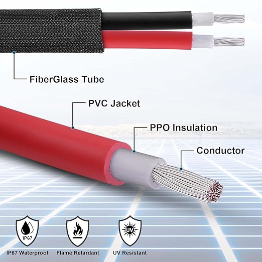 50FT 10AWG Solar Panel Extension Cable with Female and Male Connectors, Solar Cable for Solar