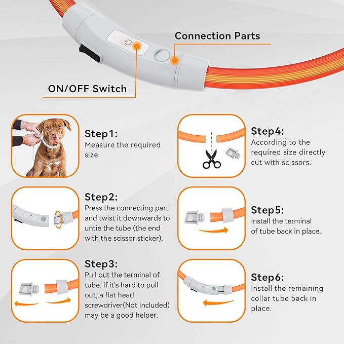 Light Up Led Dog Collar Rechargeable Waterproof, Glow in Dark Dog Collar, TPU Cuttable Lighted Dog