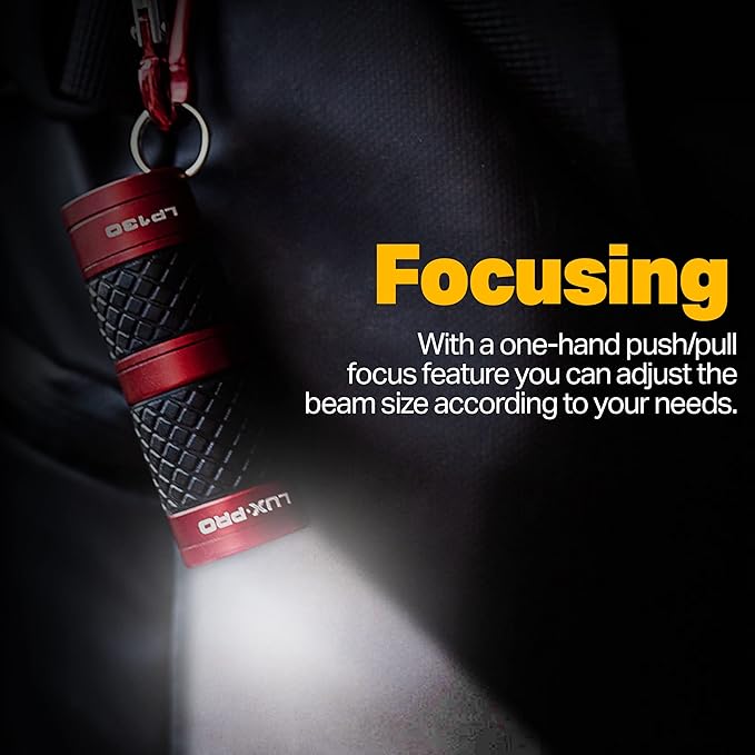 LUXPRO 40 Lumen Keychain Focus Mini LED Flashlight - Features Aircraft-Grade Aluminum and Rubber