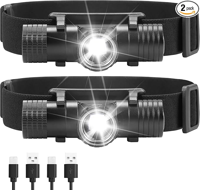 2 Pack 2200 mAh USB-C Rechargeable Dual Power Headlamp with Twist Focus Beam and Magnetic Base