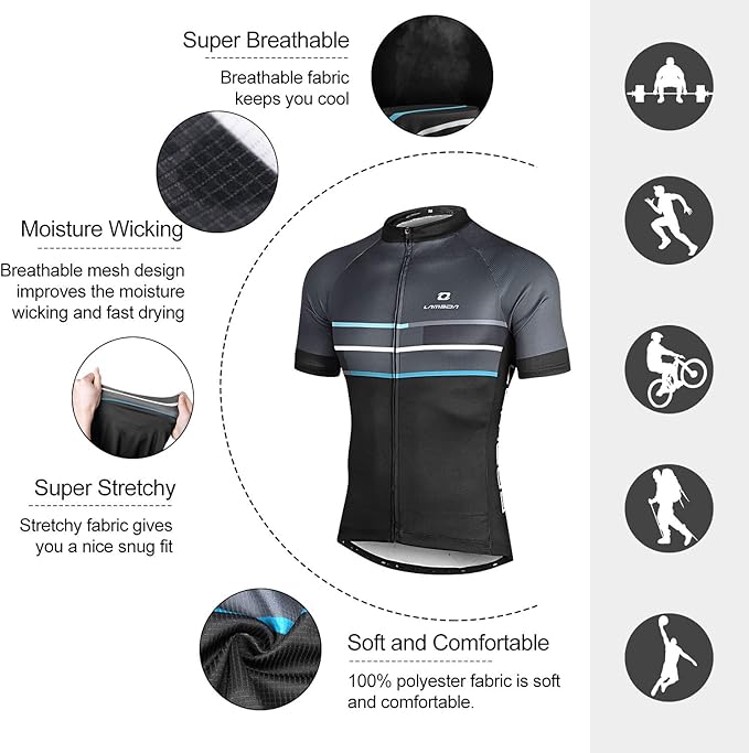 LAMEDA Men's Cycling Jersey Breathable Lightweight Bike Jersey Short Sleeve Quick Dry Moisture