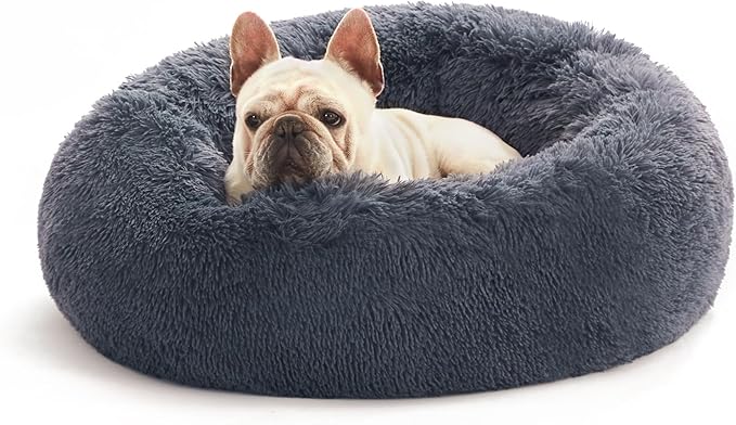 Love's cabin Calming Cat Bed for Indoor Cats, Anti-Anxiety Donut Round Dog Bed, Fluffy Faux Fur