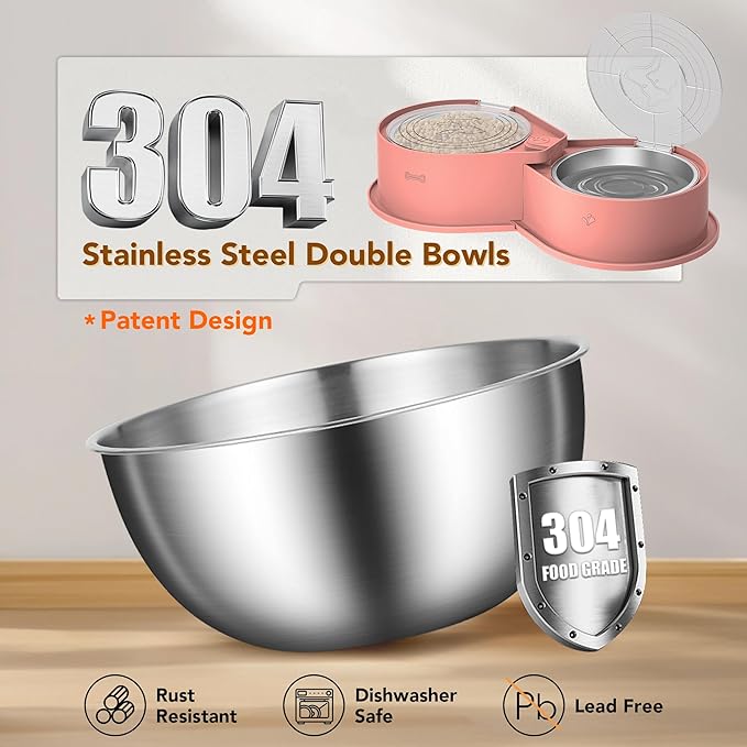 Stainless Steel Dog Bowl Set with Lids, 304 Metal Dual Food & Water Bowls for Dogs & Cats, Large