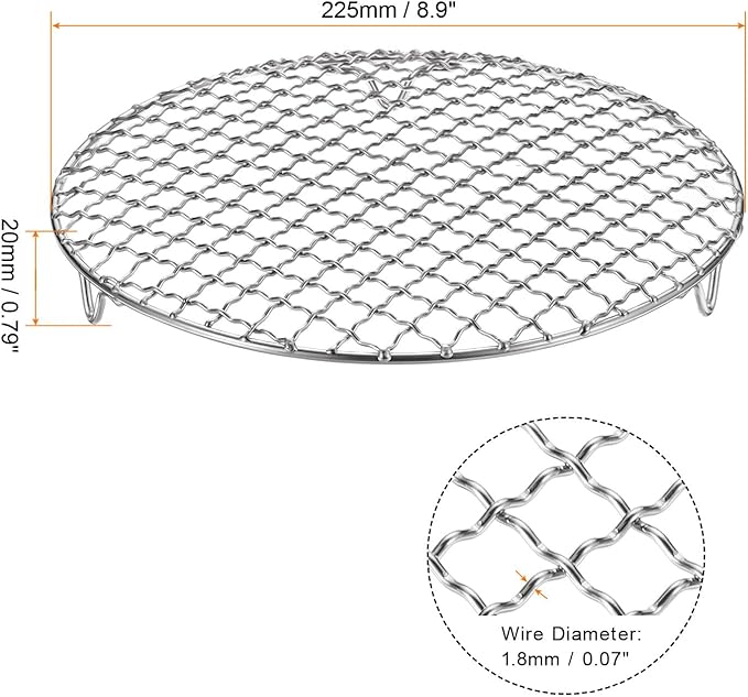 HARFINGTON 2pcs Round Cooking Rack 8.9-inch 201 Stainless Steel Cross Wire Barbecue Grill Net with