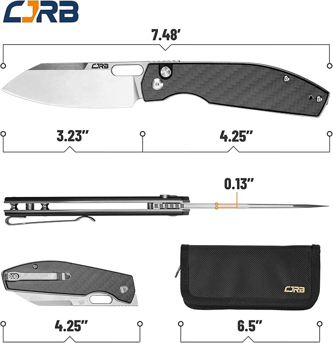 CJRB CUTLERY Pocket Knife Ekko(1929) Folding Knife for Men AR-RPM9 Steel Blade and Black Carbon