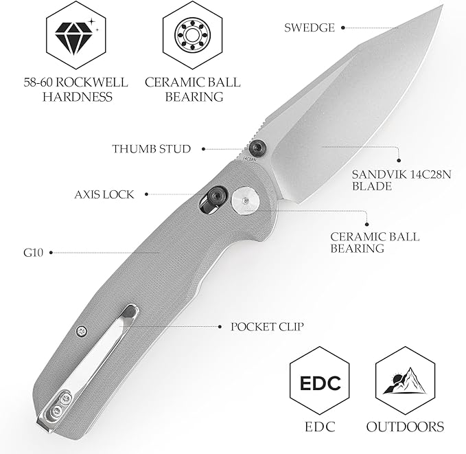 Axis Knives, EDC Folding Knife for Men, Pocket Knife with Clipï¼?.34??14C28N Steel,Thumb Stud