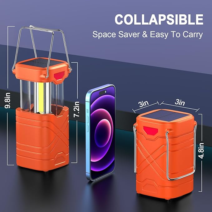 LETMY 4 Pack Camping Lantern, Rechargeable LED Lanterns, Solar Lantern Battery Powered Hurricane