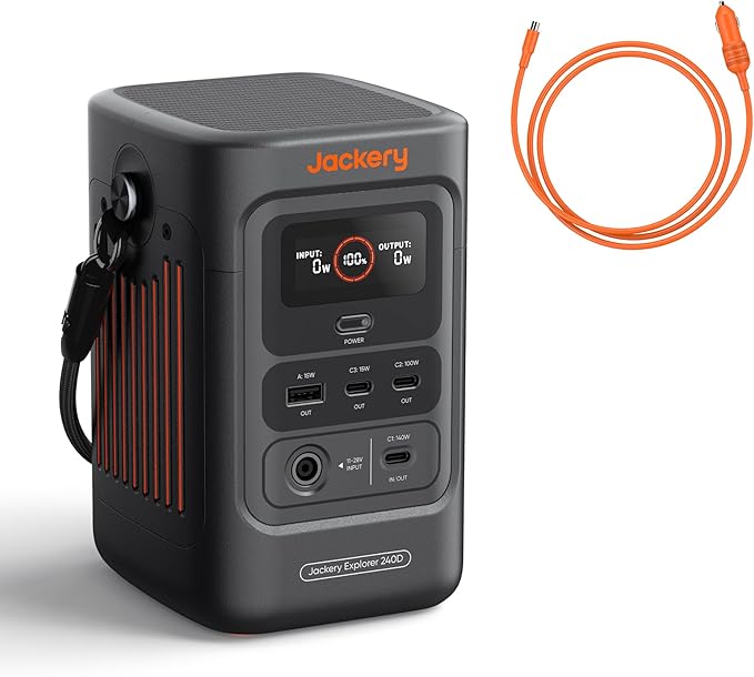 Jackery Portable Power Station Explorer 240D, 256Wh Backup Lithium Battery, with Car Charger Cable