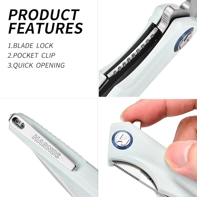 Qingluan Folding Knife with Pocket Clip, D2 Steel Blade 3.54'' and G10 Handle Outdoor Adventure