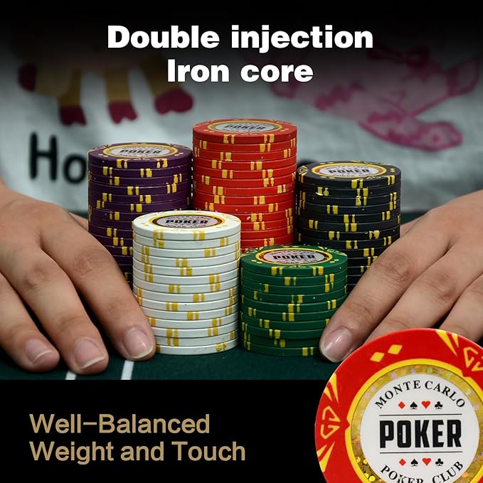 14 Gram Clay Poker Chips Set - Texas Hold'em 300 PCS Blank Chips with High-End Case & Poker