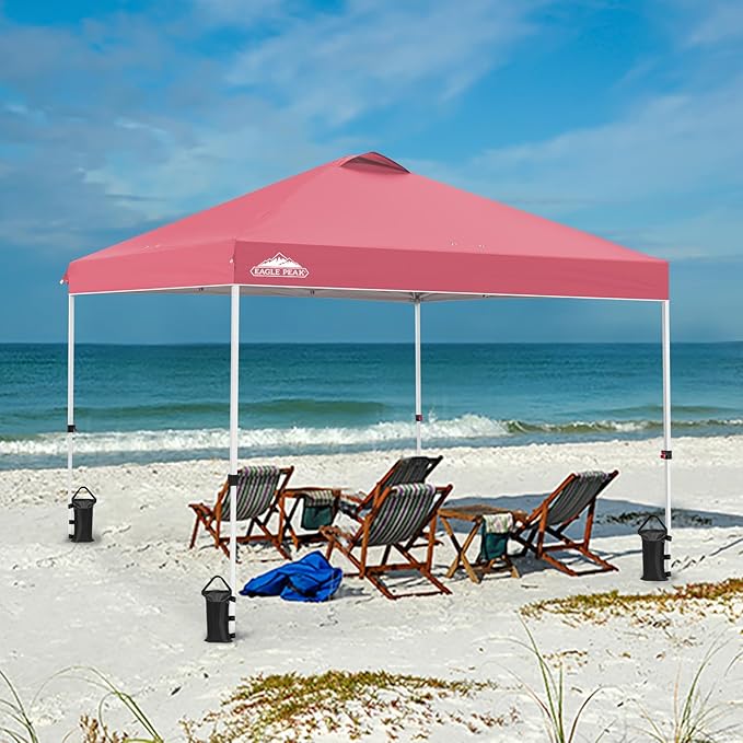 EAGLE PEAK Pop Up Canopy Tent with Wheeled Carry Bag, 8 Stakes, 4 Ropes, 4 Weight Bags, Easy Set Up