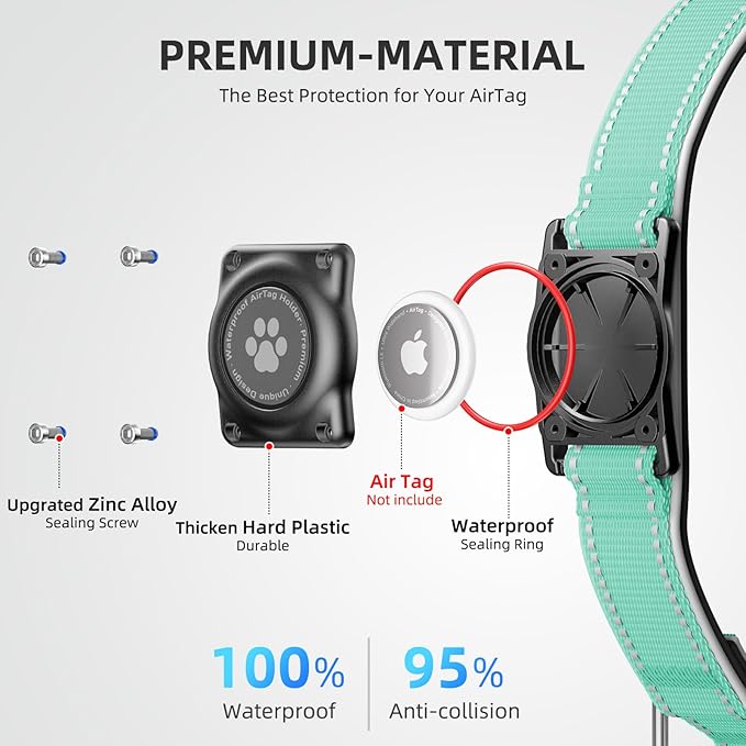 Airtag Dog Collar - 100% Waterproof Air tag Dog Collar Holder for Apple AirTag, Reflective, Soft