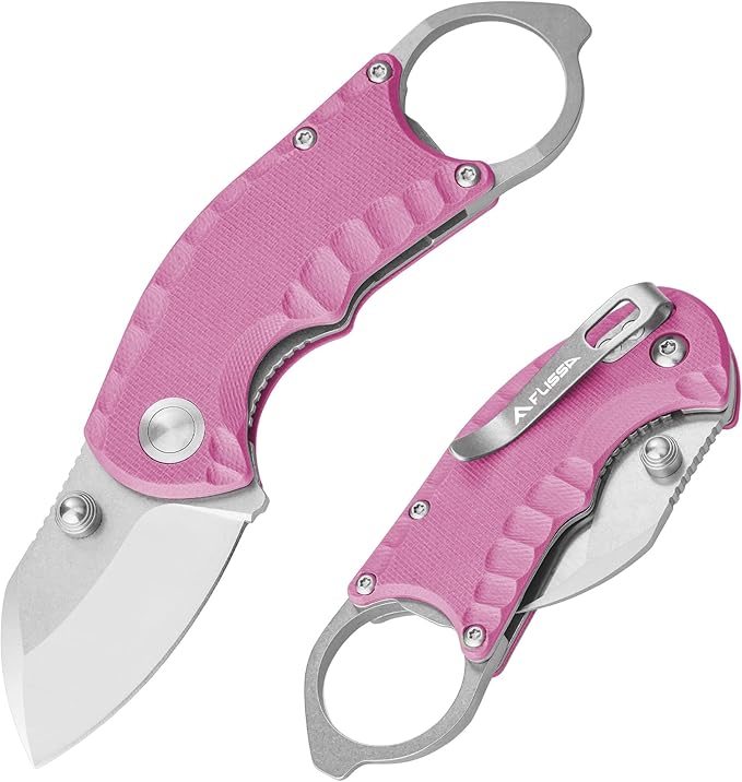 FLISSA 4" Small Folding Pocket Knife, Lightweight Utility Knife, Pink G10 Handle, EDC Pocket Knife