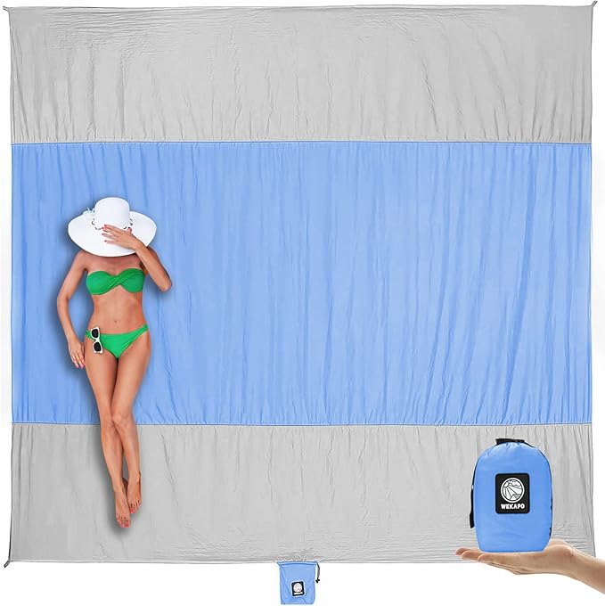 WEKAPO Beach Blanket Sandproof Waterproof, Extra Large Beach Mat, Oversized & Compact Sand Free Mat