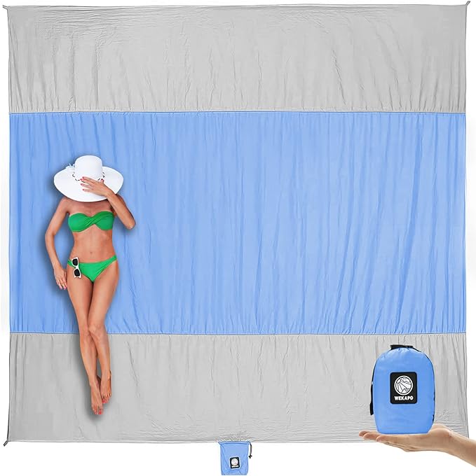 WEKAPO Beach Blanket Sandproof Waterproof, Extra Large Beach Mat, Oversized & Compact Sand Free Mat