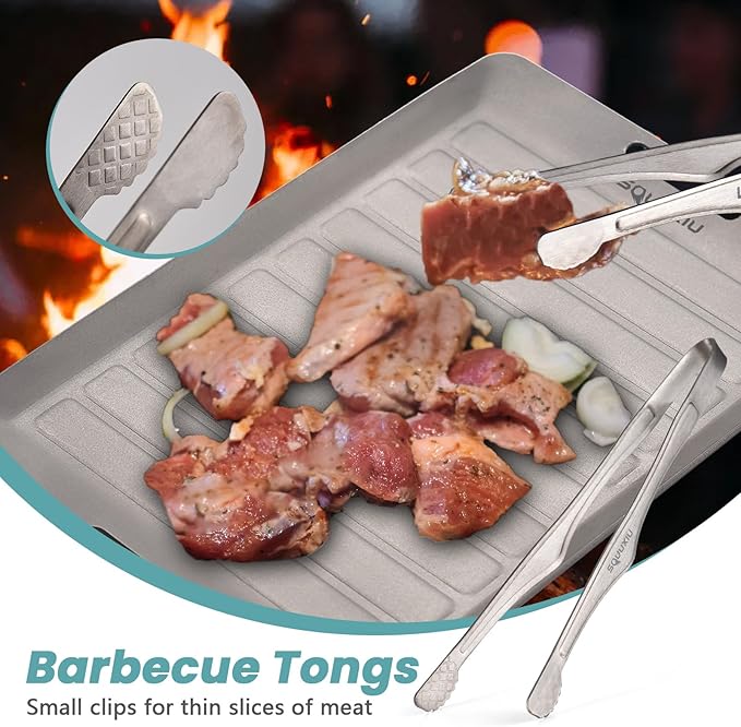Camping Cookware Set, Camping Grill Pan or BBQ Tongs Set Portable Outdoor Cookware Lightweight