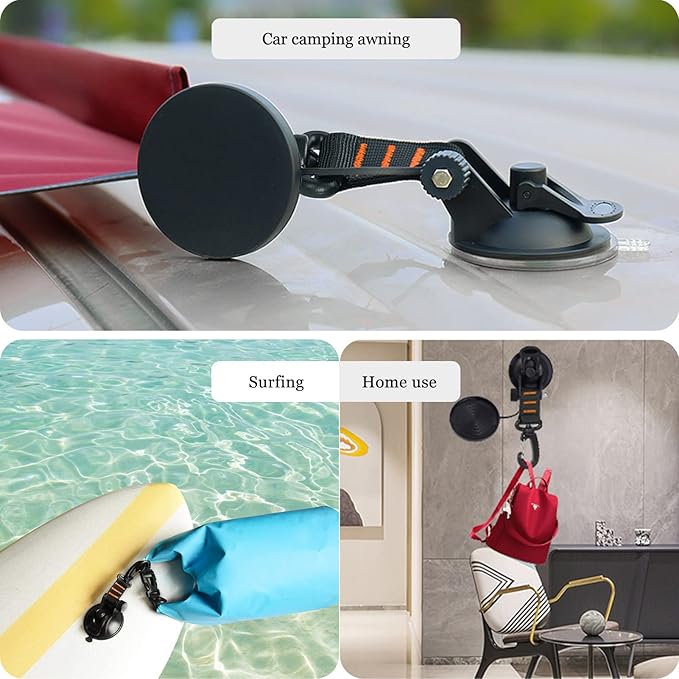 CONBOLA Suction Cups Hooks 4 Pieces Outdoor Car Camping Essentials Heavy Duty Upgraded Tie Down