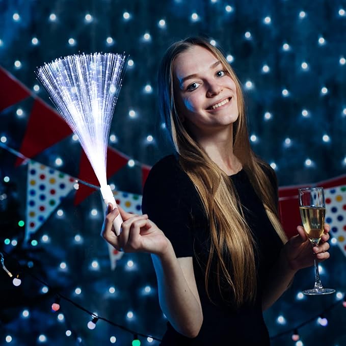12 Pack White Glow Sticks Light Up Fiber Optic Stick Glow Wands Bulk with 3 Flashing Models for