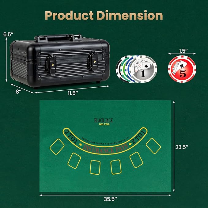 Goplus Poker Chip Set, 300 PCS Chips, 2 Decks Cards, Dealer Button, Poker Felt, Aluminum Case for