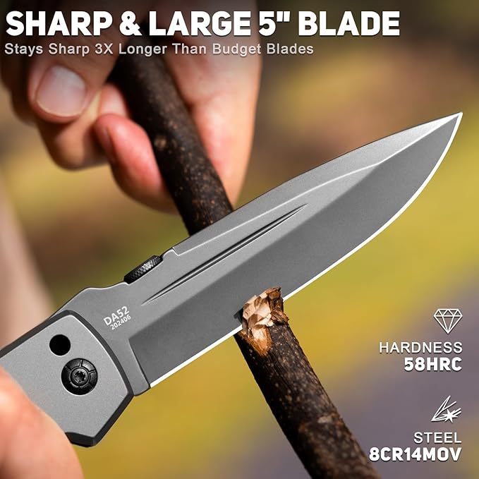 NedFoss DA52 Pocket Knife for Men, 5'' Large Folding Knife, 11'' Survival Knife with Rosewood