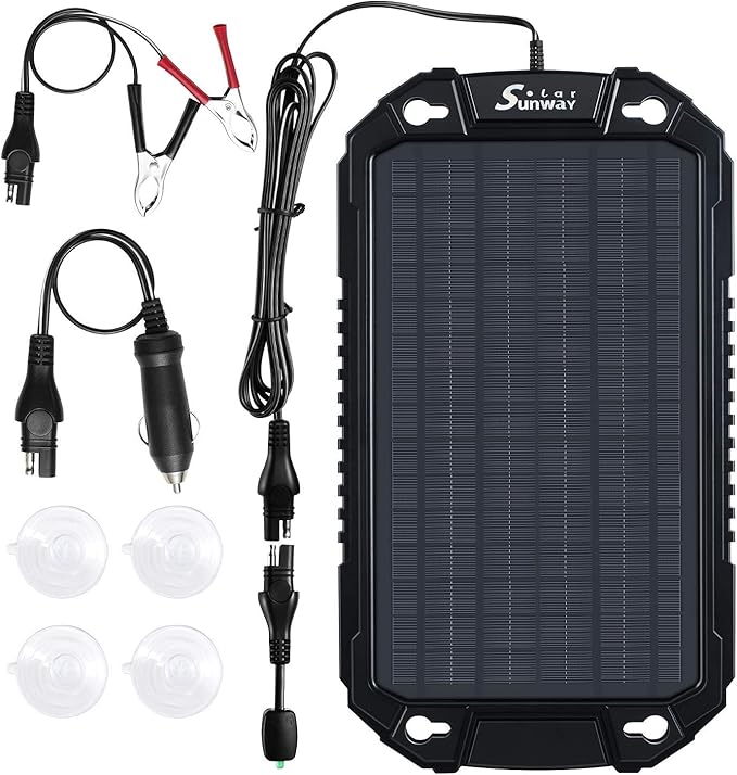 Sunway Solar Car Battery Trickle Charger & Maintainer 12Volt 8W Solar Panel Power Charger kit