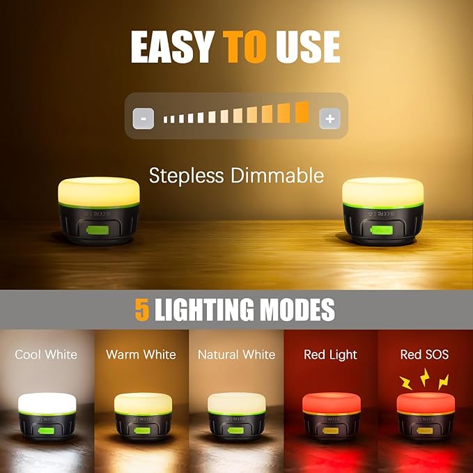 Rechargeable Camping Lantern with 6400mAh Battery, 300 Hour Runtime, 5 Light Modes, Adjustable