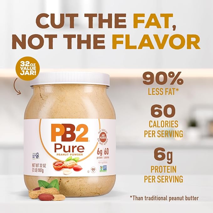 PB2 Pure Peanut Butter Powder - [2 lb/32 oz Jar] - No Added Sugar, No Added Salt, No Added