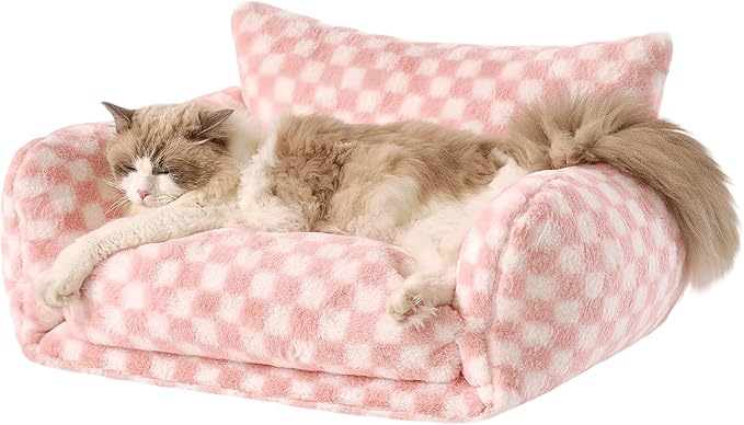 Hollypet Cat Bed Fluffy Plush Mutifuctional Double-Layer Soft Pet Couch Orthopedic Sofa Nest Beds