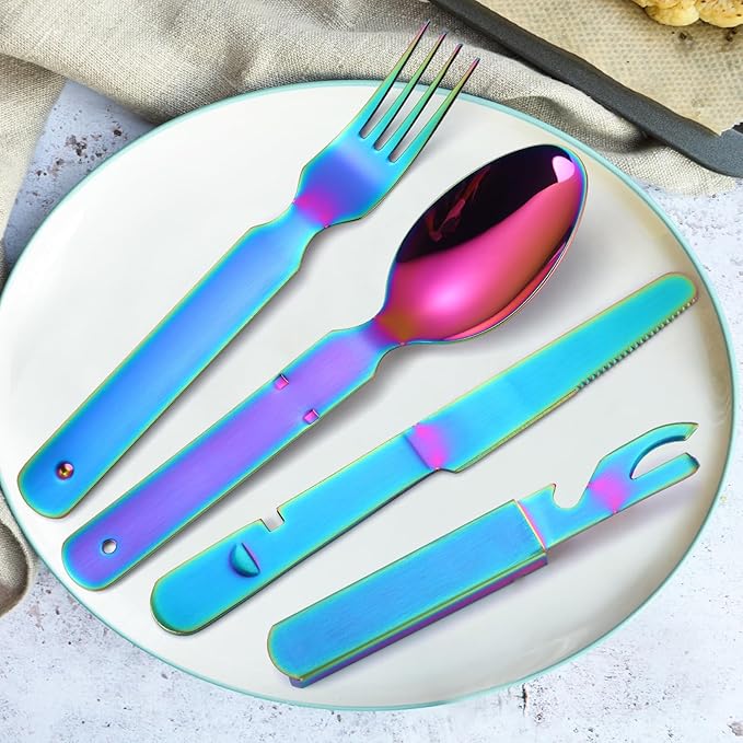 Camping Flatware Colorful Fork Spoon Knife Bottle Opener Silverware Outdoor Portable Cutlery