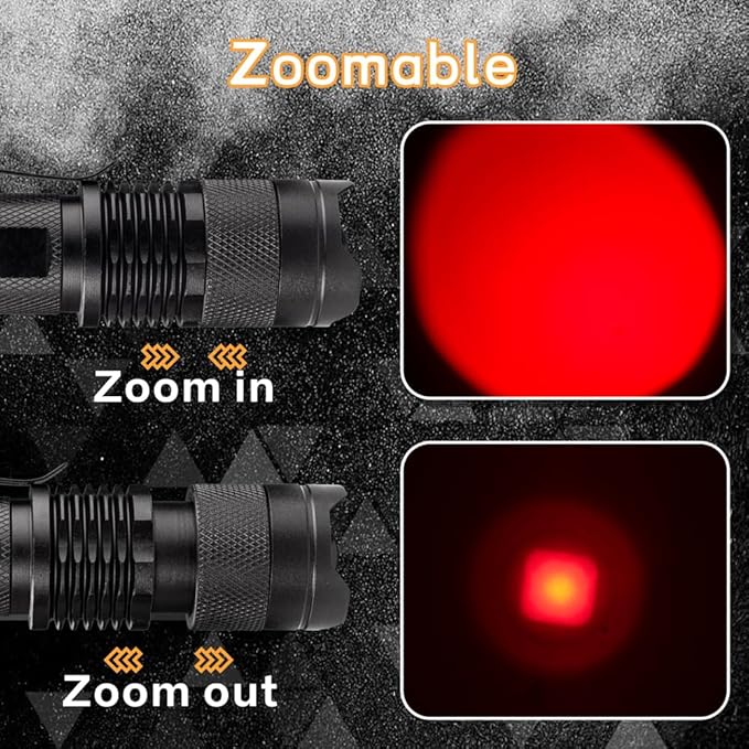 4 Pack Red LED Flashlight Single Mode Red Light Flashlight One Mode Zoomable Night Light Torch for
