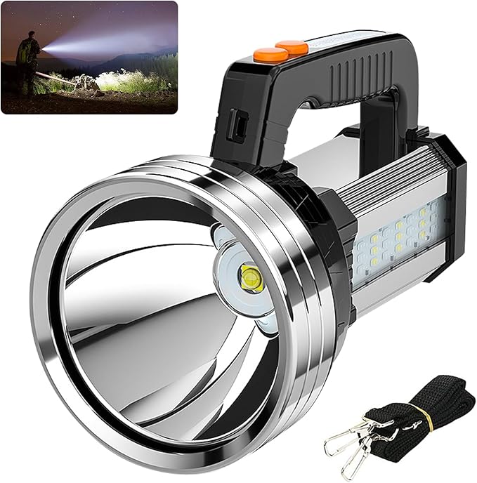 Masmejor 2000LM Rechargeable LED Flashlight - 10000mAh, IPX4 Waterproof, 6 Modes, Portable