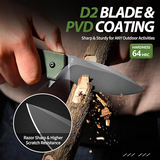 Praxis Folding Pocket Knife, 3.6" PVD Titanium Coating D2 Steel Blade Foldable Knife with G10