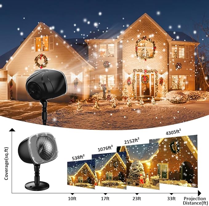 Christmas Snowfall Projector Lights, Holiday Projector Lights Waterproof Snow Flurries Landscape