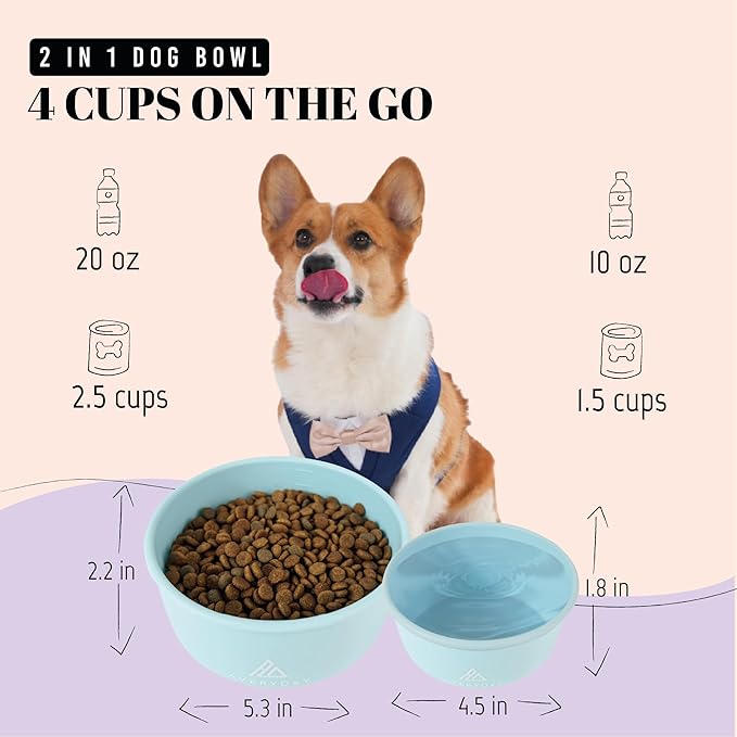 AVERYDAY 30 Oz Travel Dog Bowls with Lids, 2-in-1 Portable Pet Bowls for Food and Water, Leakproof