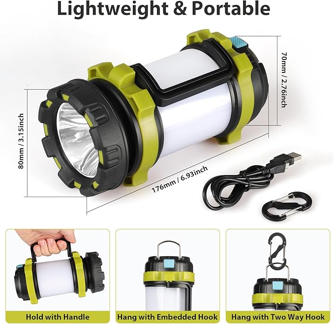2 Pack Camping Lantern, Outdoor Led Camping Lantern, Rechargeable Flashlights with 1000LM, 6 Modes