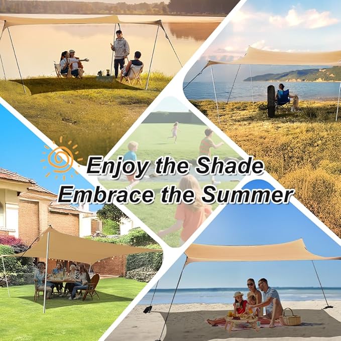 10×10ft UPF50+ Beach Tent Sun Shelter, Windproof Stable Outdoor Pop Up Beach Shade Canopy for