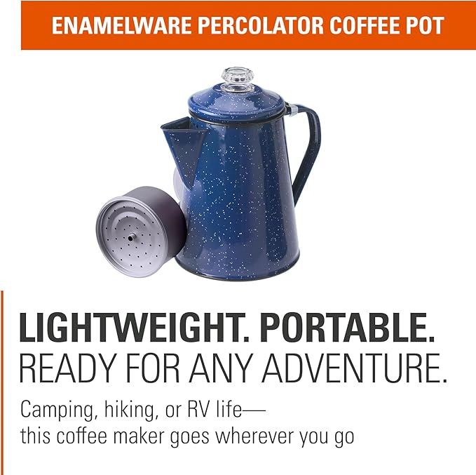 GSI Outdoors Percolator Coffee Pot | Enamelware Campfire Coffee Boiler Kettle for Outdoor Camping