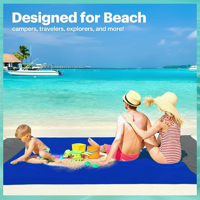 EASYFUN Beach Blanket Sandproof Oversized, 79''×83'' Extra Large Beach Mat, Portable Picnic Mat for