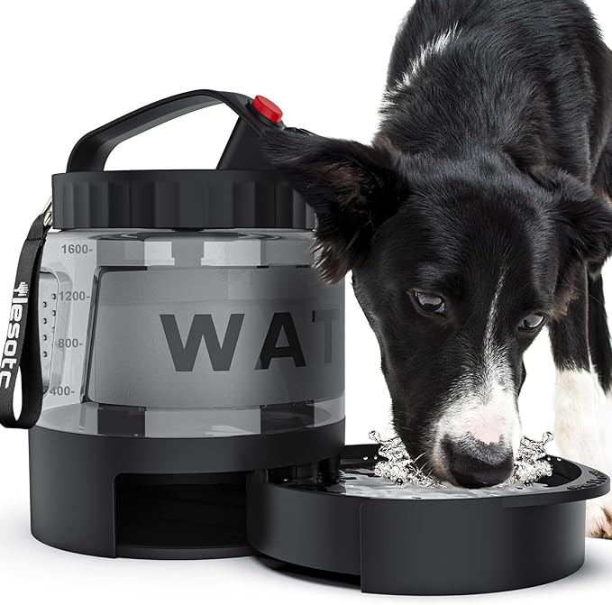lesotc Portable Dog Water Bottle, 56oz Large Travel Water Bowl Dispenser for Dogs Camping Beach