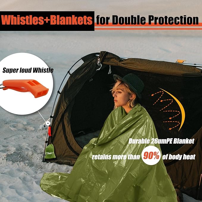 Frelaxy Emergency Blanket 2-Pack/4-Pack, Extra-Thick Extra-Large Space Blankets with Whistles