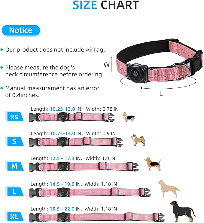 Upgraded AirTag Dog Collar, IP68 Waterproof Air Tag Dog Collar Holder, Reflective, Ultra-Durable