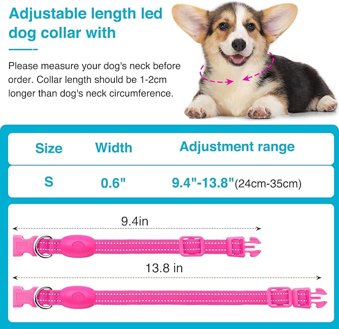 LED Dog Collar - Light Up, Adjustable, Rechargeable, Waterproof - Night Walking, Glow in Dark