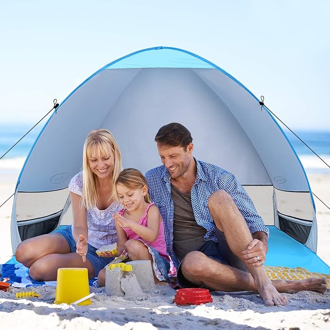G4Free Large Pop up Beach Tent for 3-4 Person, UPF 50+ Automatic Sun Shelter Canopy Portable