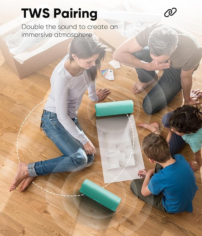 Bluetooth Speaker with HD Sound, Portable Wireless, IPX5 Waterproof, Up to 20H Playtime, TWS