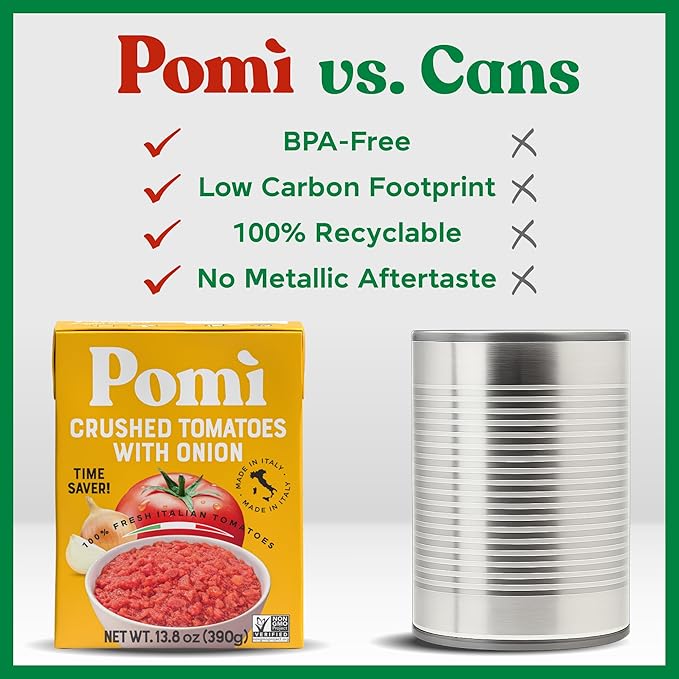 Pomì Crushed Tomatoes with Onion 13.8oz (Pack of 12) - Creamy, Velvety Italian Tomato Sauce No Salt