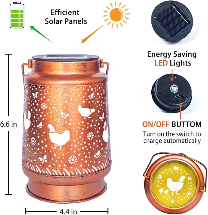 Chicken Solar Lanterns Outdoor Waterproof Hanging Solar Lights Chicken Gifts for Women Men Metal