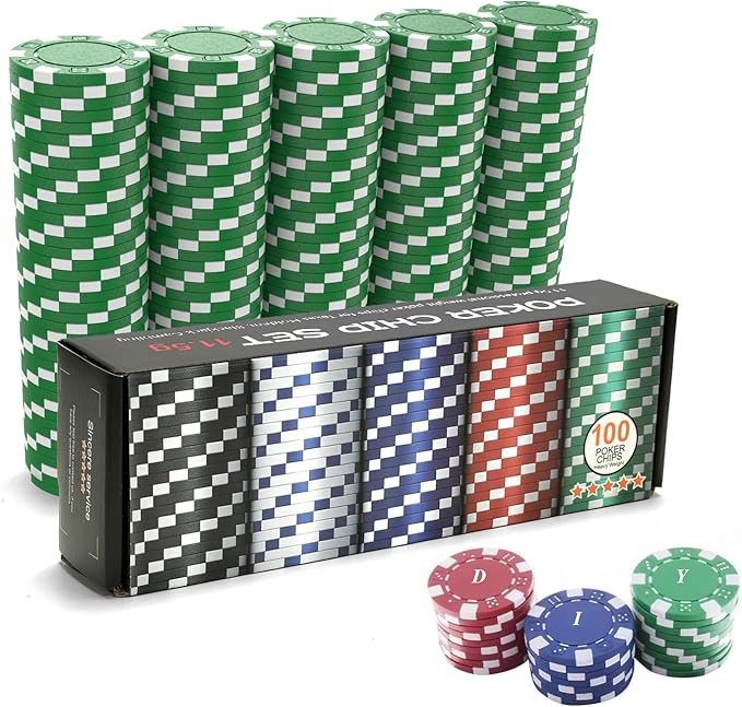 100PCS Green Casino Poker Chips Set, 11.5 Gram Plastic Clay Blank Game Chips for Poker Card Games