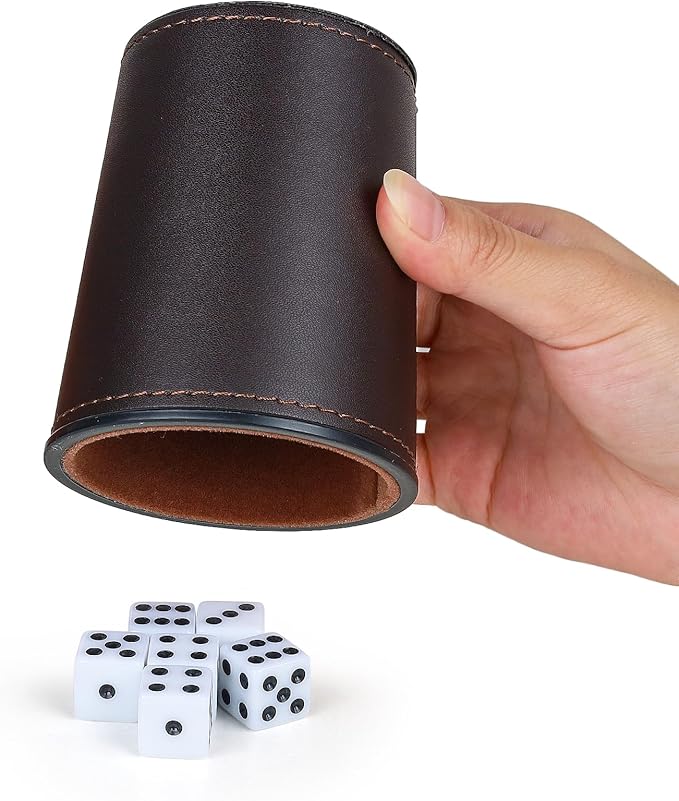 Felt-Lined PU Leather Dice Cup Set, 6 Quiet Dice Shaker Cups with 36 Dices for Bar Party Yahtzee
