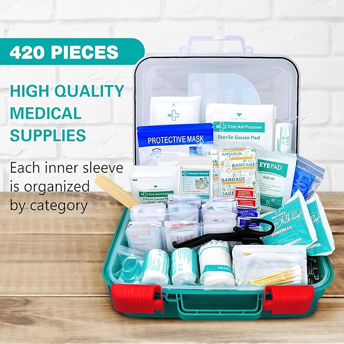 General Medi 420 Pieces Professional First Aid Kit - HardCase First Aid Box - Contains Premium
